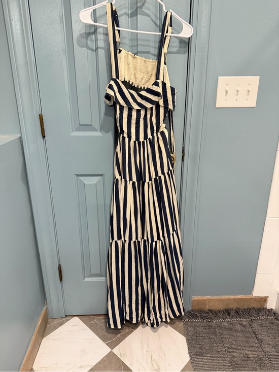 Moon River Dresses & Skirts - Moon River Navy and Cream Striped Tiered Maxi Dress